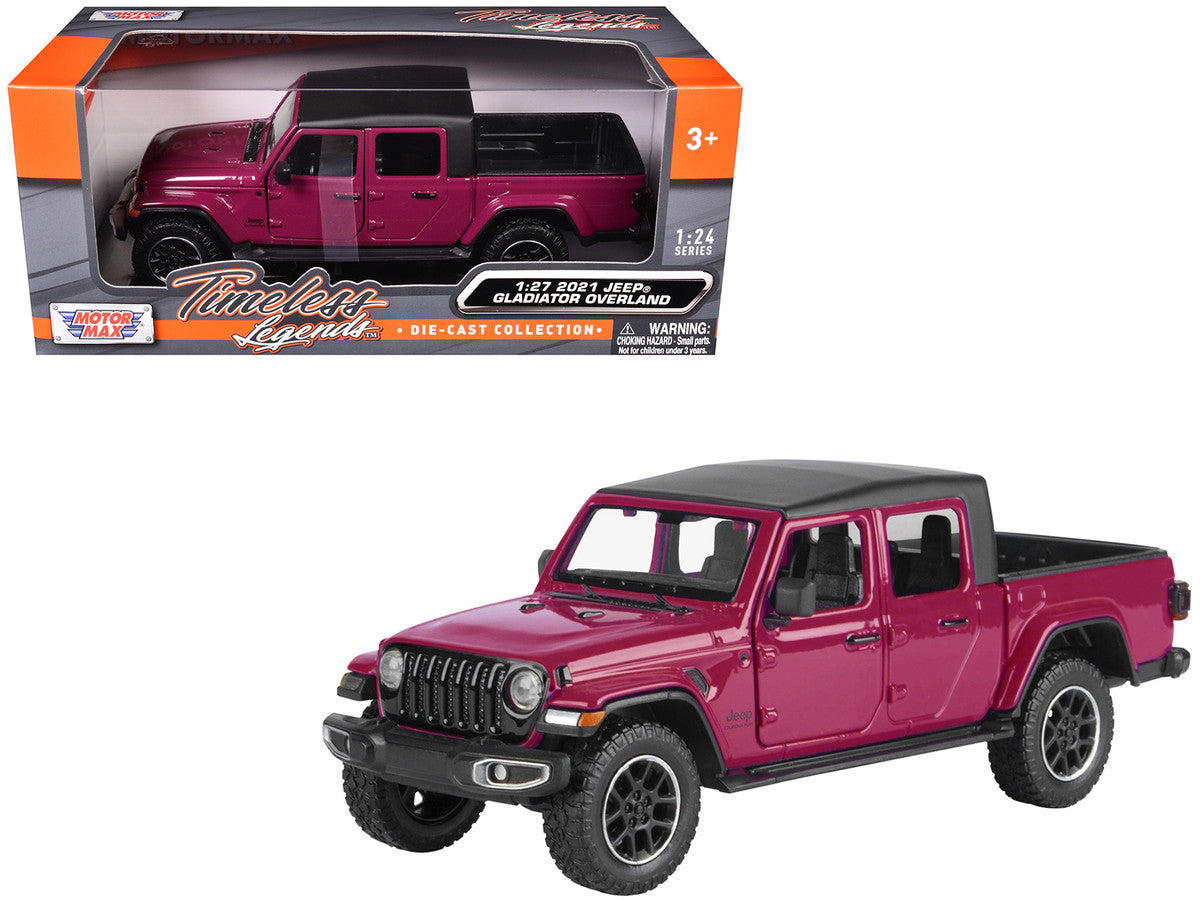 2021 Jeep Gladiator Overland Pickup Truck Purple with Matt Black Top 1/24-1/27 Diecast Model Car by Motormax-0