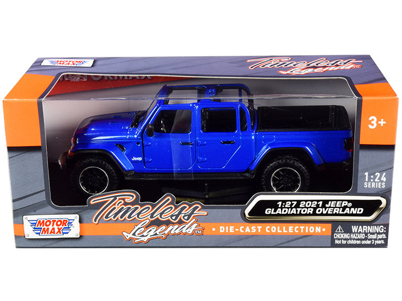 2021 Jeep Gladiator Overland (Open Top) Pickup Truck Blue Metallic 1/24-1/27 Diecast Model Car by Motormax-0