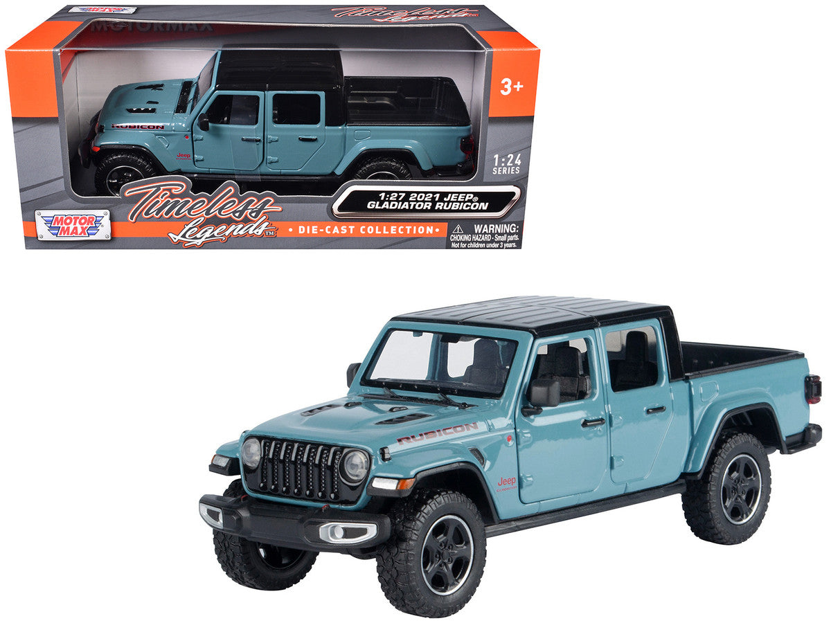 2021 Jeep Gladiator Rubicon (Closed Top) Pickup Truck Blue with Black Top 1/24-1/27 Diecast Model Car by Motormax-4