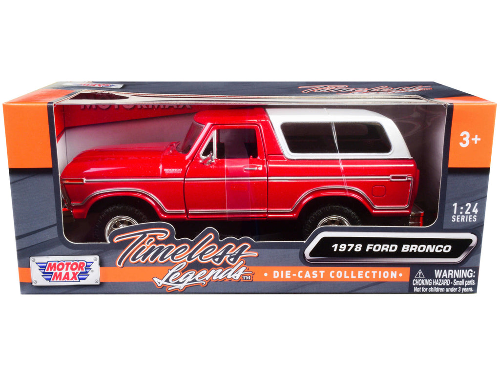 1978 Ford Bronco Custom Red and White "Timeless Legends" Series 1/24 Diecast Model Car by Motormax-2