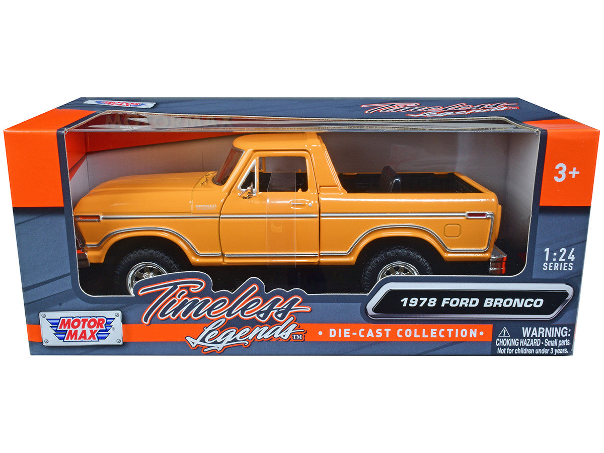 1978 Ford Bronco Custom (Open Top) Yellow with "Timeless Legends" Series 1/24 Diecast Model Car by Motormax-0