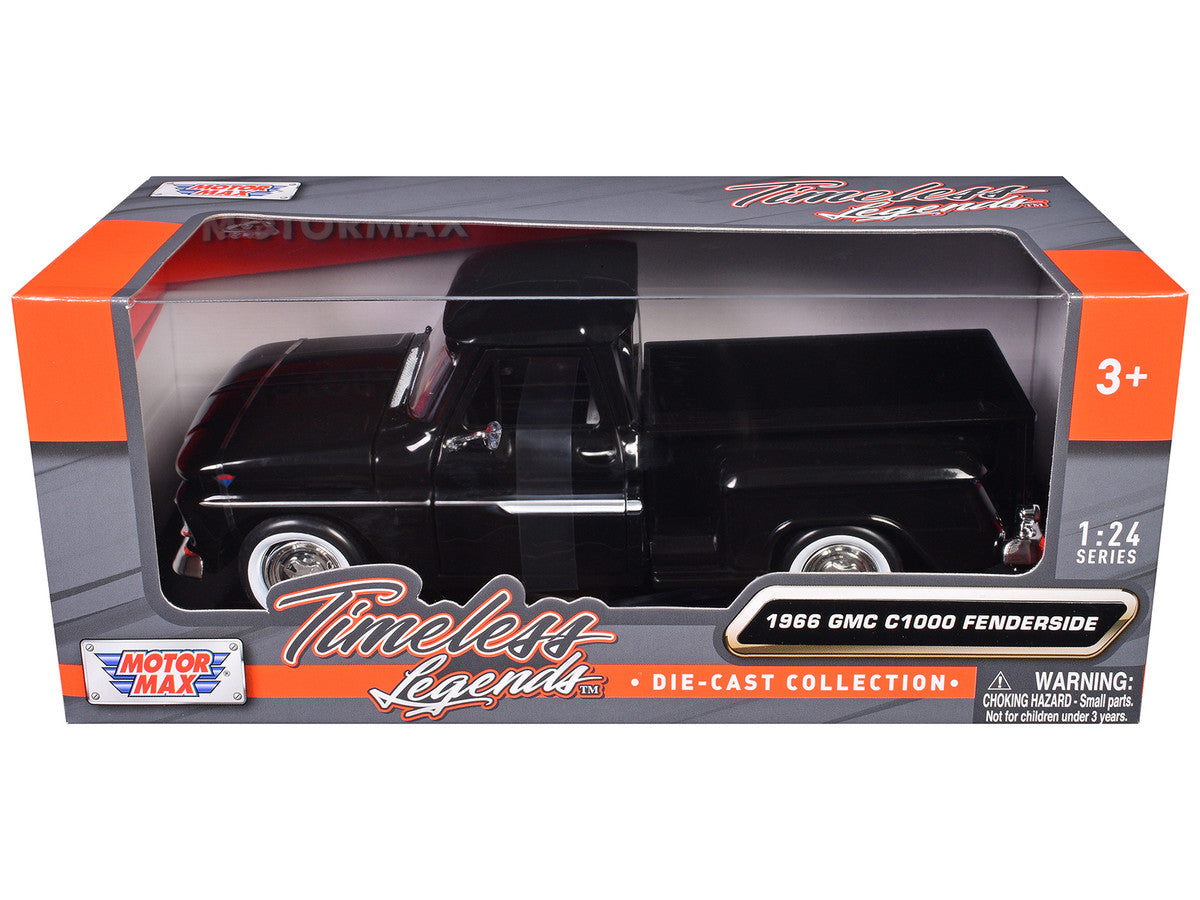 1966 GMC C1000 Fenderside Pickup Truck Black "Timeless Legends" Series 1/24 Diecast Model Car by Motormax-1