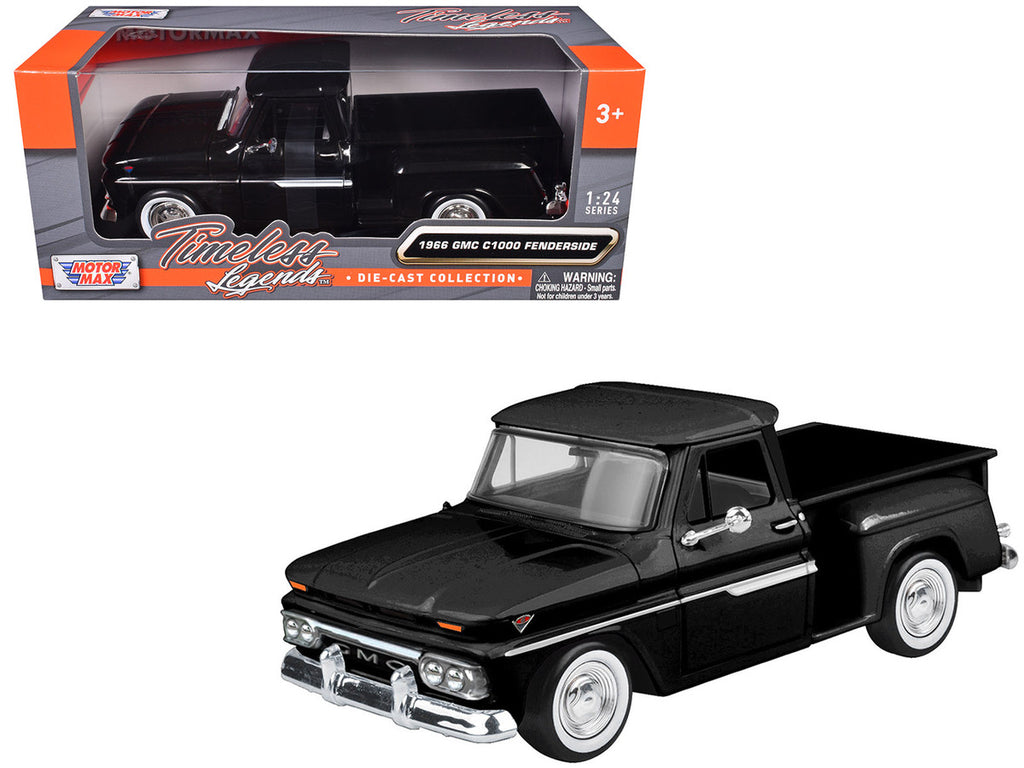 1966 GMC C1000 Fenderside Pickup Truck Black "Timeless Legends" Series 1/24 Diecast Model Car by Motormax-2