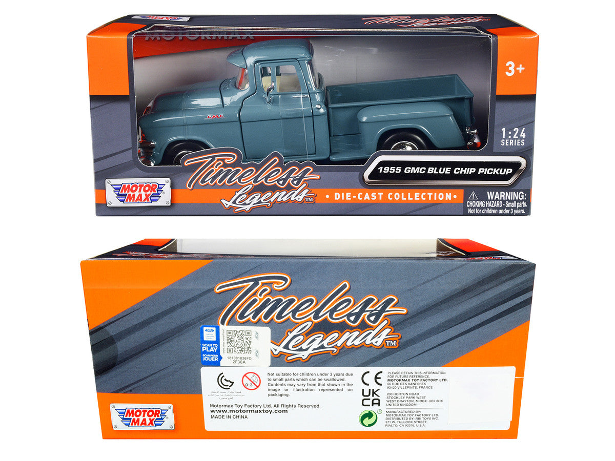 1955 GMC Blue Chip Pickup Truck Light Blue "Timeless Legends" Series 1/24 Diecast Model Car by Motormax-2
