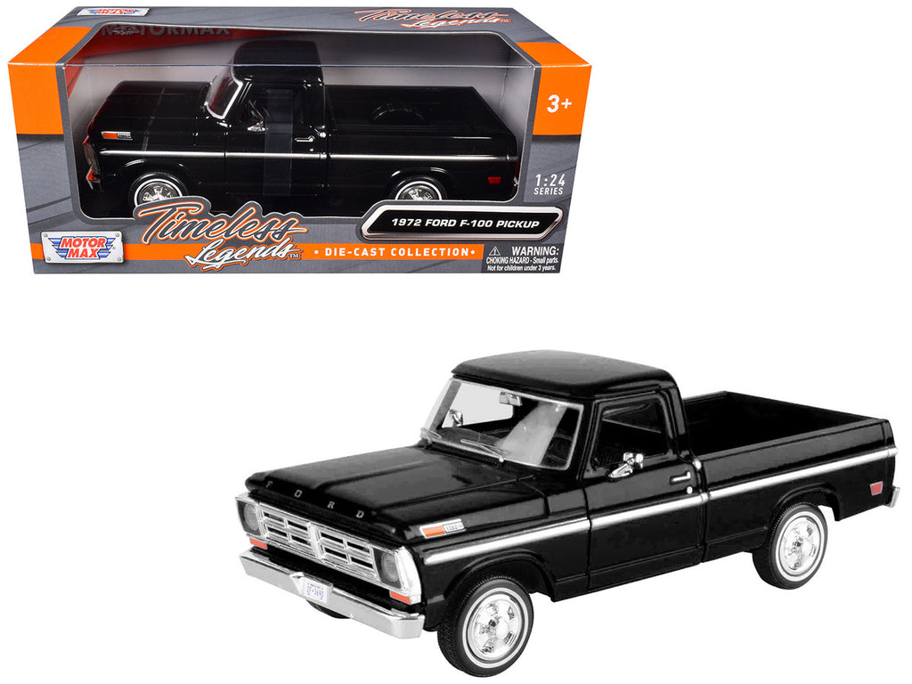 1972 Ford F-100 Pickup Truck Black "Timeless Legends" Series 1/24 Diecast Model Car by Motormax-0