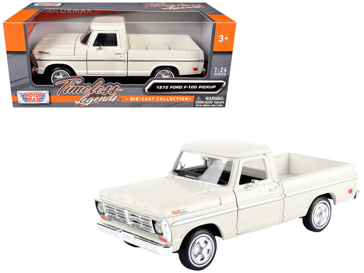1972 Ford F-100 Pickup Truck Cream "Timeless Legends" Series 1/24 Diecast Model Car by Motormax-2