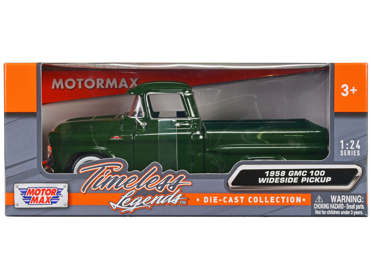 1958 GMC 100 Wideside Pickup Truck Green "Timeless Legends" Series 1/24 Diecast Model Car by Motormax-0