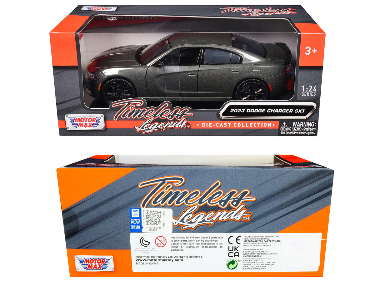 2023 Dodge Charger SXT Gray Metallic "Timeless Legends" Series 1/24 Diecast Model Car by Motormax-2