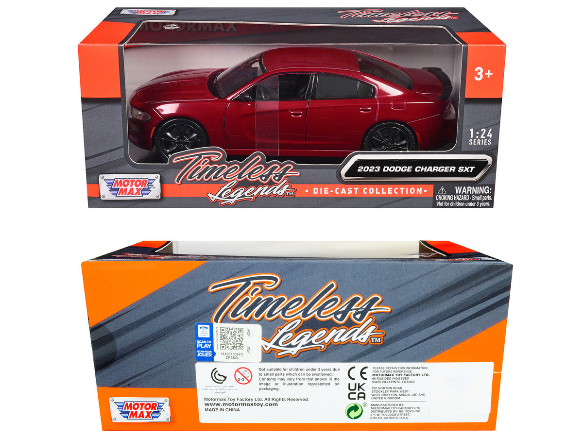 2023 Dodge Charger SXT Red Metallic "Timeless Legends" Series 1/24 Diecast Model Car by Motormax-2
