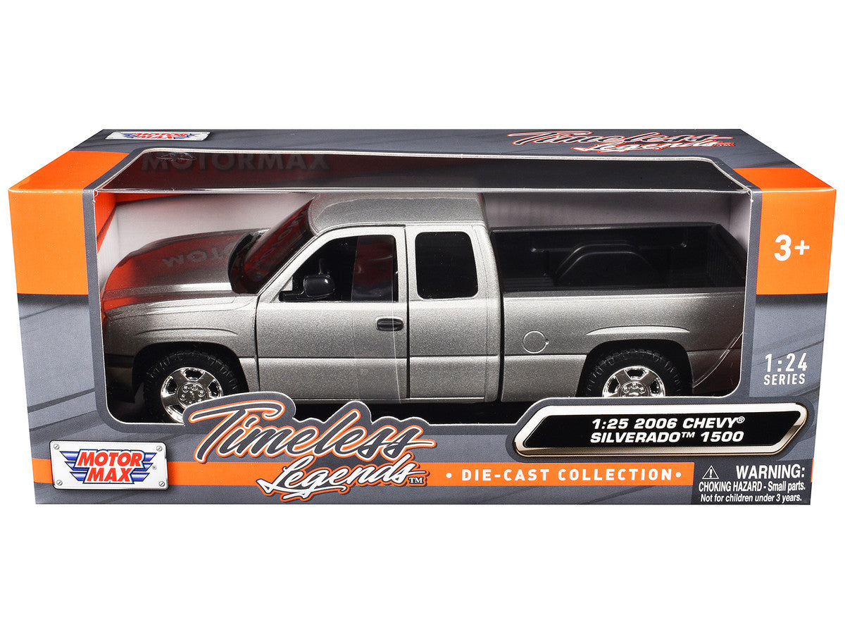2006 Chevrolet Silverado 1500 Pickup Truck Gray Metallic "Timeless Legends" Series 1/25 Diecast Model Car by Motormax-2