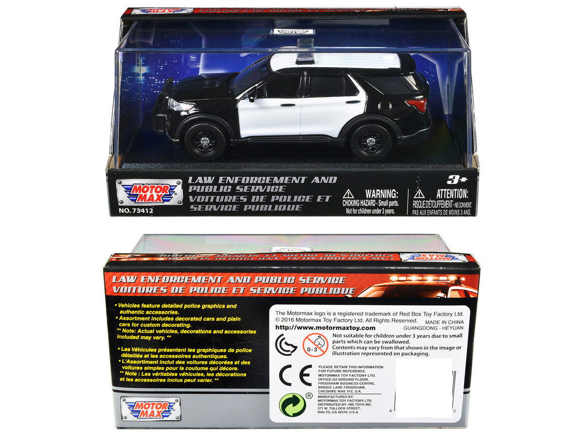 2022 Ford Police Interceptor Utility Black and White Unmarked "Law Enforcement and Public Service" Series 1/43 Diecast Model Car by Motormax-2