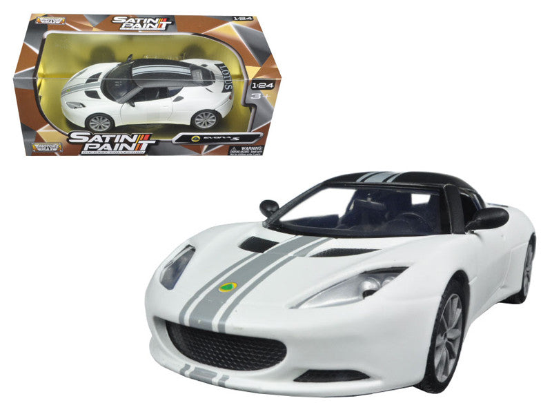 Lotus Evora S Matt White with Black Top and Gray Stripes "Satin Paint" Series 1/24 Diecast Model Car by Motormax-0