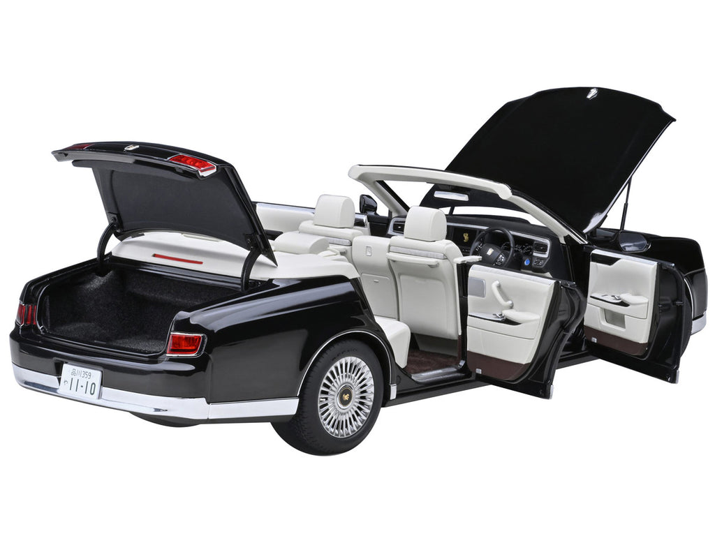 Toyota Century Open Car Convertible RHD (Right Hand Drive) Black with White Interior 1/18 Model Car by Autoart-1