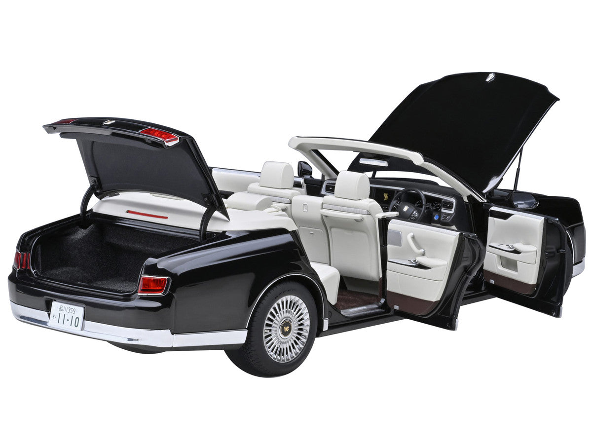 Toyota Century Open Car Convertible RHD (Right Hand Drive) Black with White Interior 1/18 Model Car by Autoart-1
