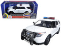 2015 Ford Police Interceptor Utility White with Flashing Light Bar and Front and Rear Lights and 2 Sounds 1/24 Diecast Model Car by Motormax-0