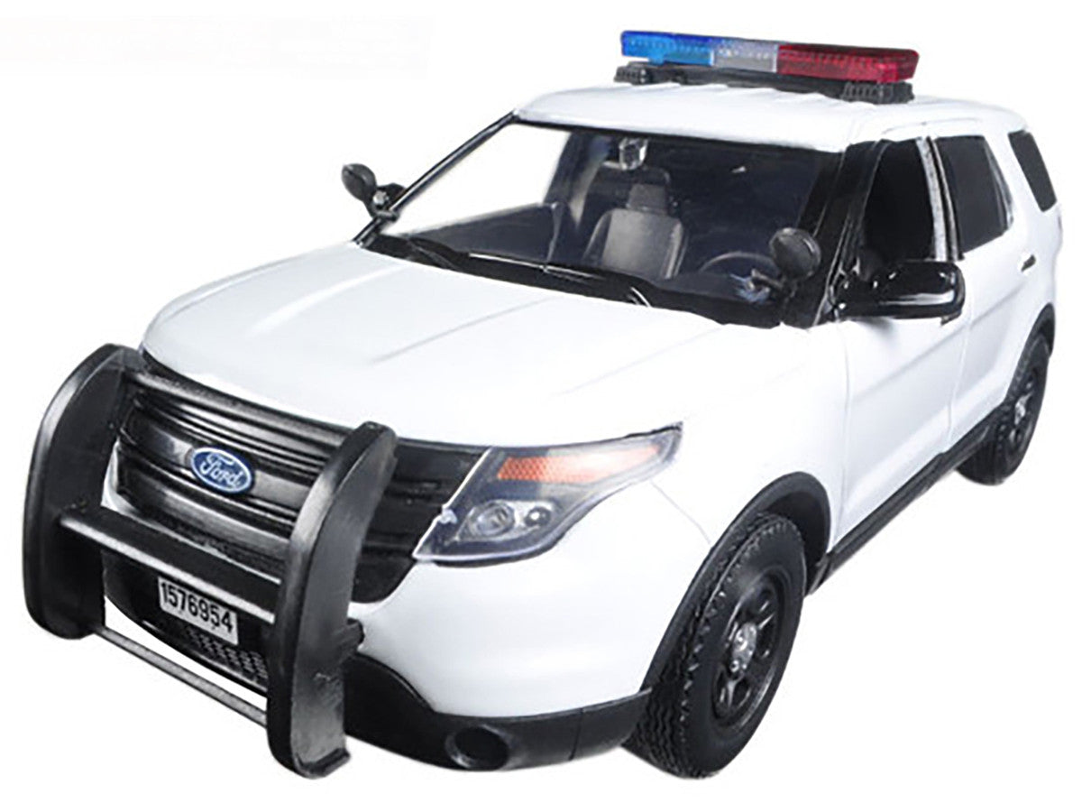 2015 Ford Police Interceptor Utility White with Flashing Light Bar and Front and Rear Lights and 2 Sounds 1/24 Diecast Model Car by Motormax-1