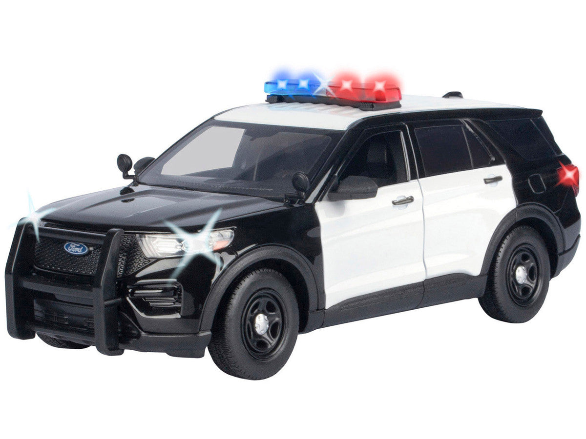 2022 Ford Police Interceptor Utility Black and White "Builder's Kit" with Flashing Light Bar and Front and Rear Lights and Sounds 1/24 Diecast Model Car by Motormax-1