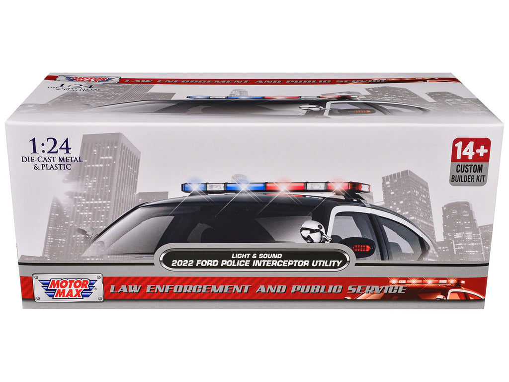 2022 Ford Police Interceptor Utility Black and White "Builder's Kit" with Flashing Light Bar and Front and Rear Lights and Sounds 1/24 Diecast Model Car by Motormax-2