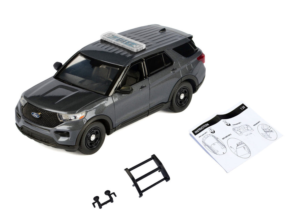 2022 Ford Police Interceptor Utility Dark Gray Metallic "Builder's Kit" with Flashing Light Bar and Front and Rear Lights and Sounds 1/24 Diecast Model Car by Motormax-3