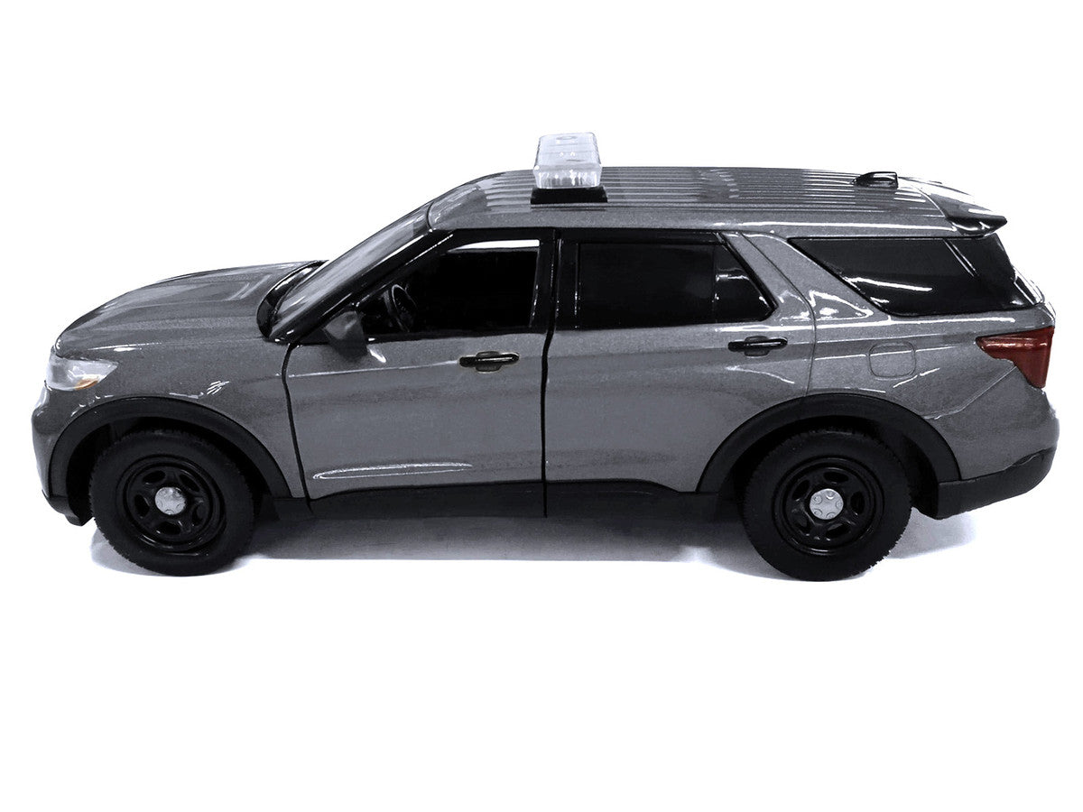 2022 Ford Police Interceptor Utility Dark Gray Metallic "Builder's Kit" with Flashing Light Bar and Front and Rear Lights and Sounds 1/24 Diecast Model Car by Motormax-2