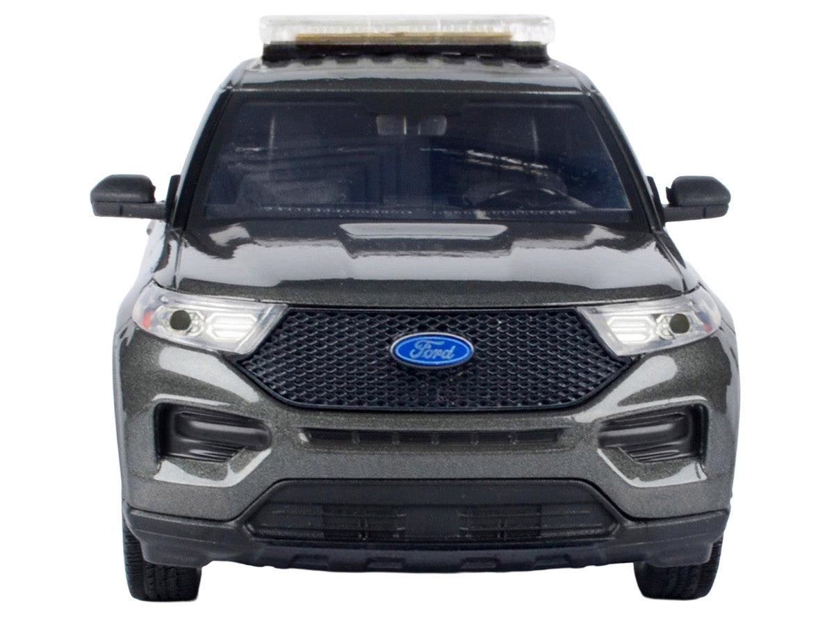 2022 Ford Police Interceptor Utility Dark Gray Metallic "Builder's Kit" with Flashing Light Bar and Front and Rear Lights and Sounds 1/24 Diecast Model Car by Motormax-1