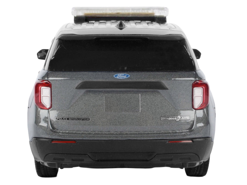 2022 Ford Police Interceptor Utility Dark Gray Metallic "Builder's Kit" with Flashing Light Bar and Front and Rear Lights and Sounds 1/24 Diecast Model Car by Motormax-0