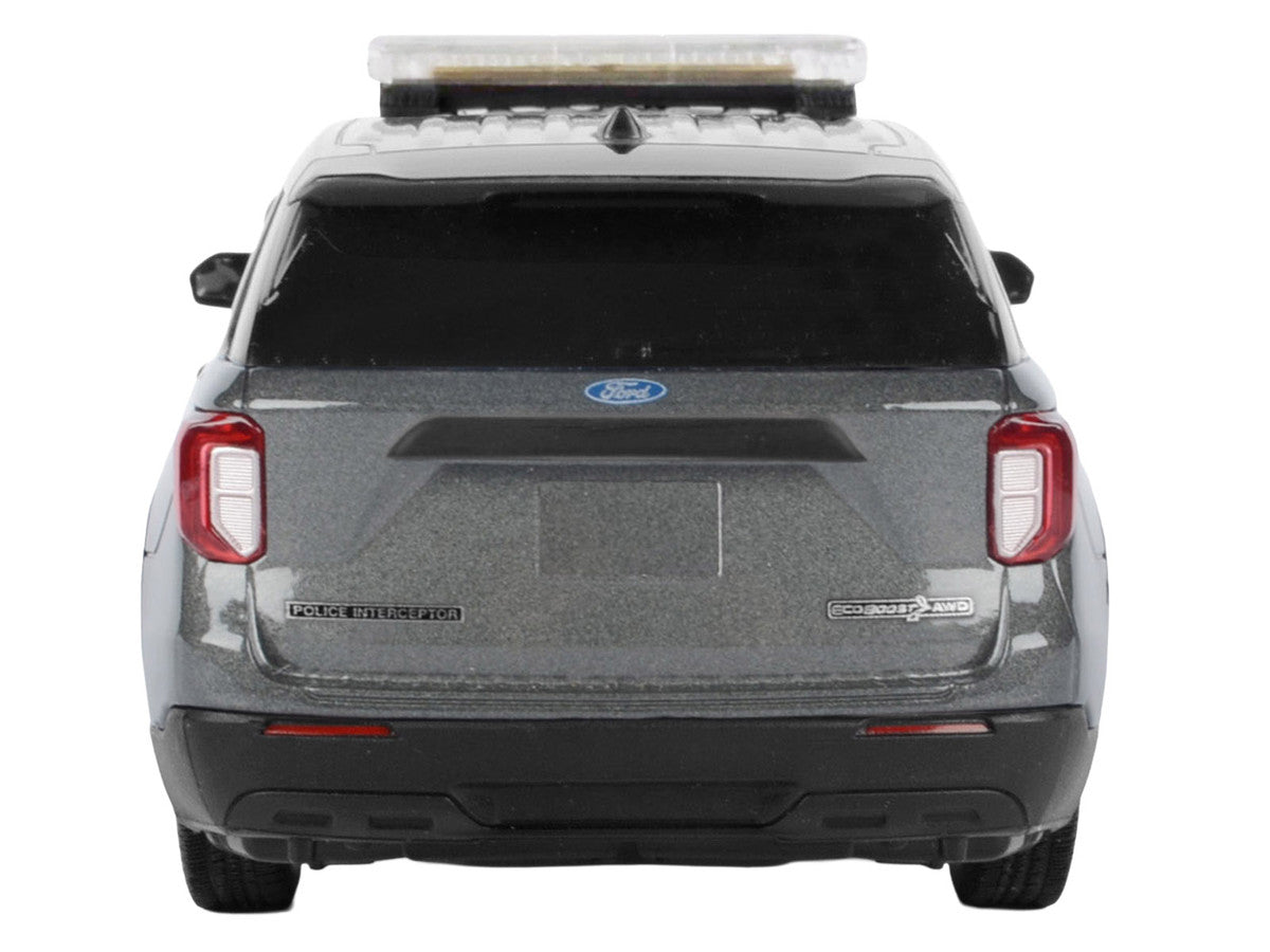2022 Ford Police Interceptor Utility Dark Gray Metallic "Builder's Kit" with Flashing Light Bar and Front and Rear Lights and Sounds 1/24 Diecast Model Car by Motormax-0