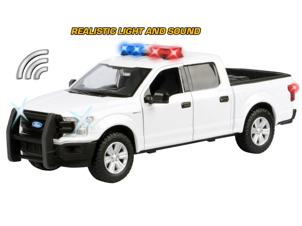 2019 Ford F-150 Lariat Crew Cab Pickup Truck White with Flashing Light Bar and Front and Rear Lights and Sounds 1/24-1/27 Diecast Model Car by Motormax-2