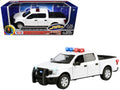 2019 Ford F-150 Lariat Crew Cab Pickup Truck White with Flashing Light Bar and Front and Rear Lights and Sounds 1/24-1/27 Diecast Model Car by Motormax-0