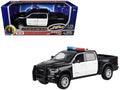2019 RAM 1500 Laramie Crew Cab Pickup Truck Black and White with Flashing Light Bar and Front and Rear Lights and Sounds 1/24-1/27 Diecast Model Car by Motormax-0
