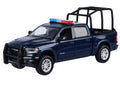 2019 RAM 1500 Laramie Crew Cab Pickup Truck with Bed Cage Dark Blue with Flashing Light Bar and Front and Rear Lights and Sounds 1/24-1/27 Diecast Model Car by Motormax-0