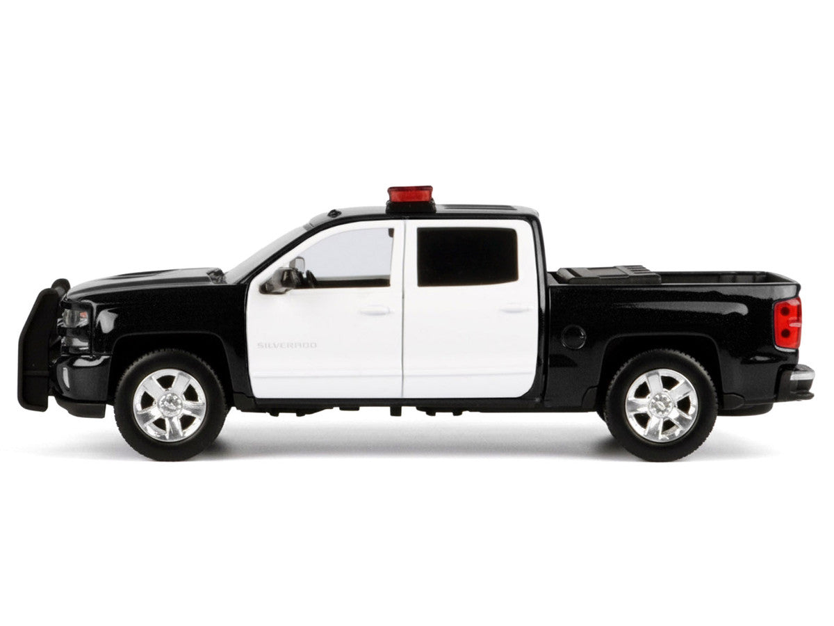 2017 Chevrolet Silverado 1500 LT Z71 Crew Cab Pickup Truck Black and White with Flashing Light Bar and Front and Rear Lights and Sounds 1/24-1/27 Diecast Model Car by Motormax-2
