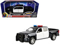 2017 Chevrolet Silverado 1500 LT Z71 Crew Cab Pickup Truck Black and White with Flashing Light Bar and Front and Rear Lights and Sounds 1/24-1/27 Diecast Model Car by Motormax-0