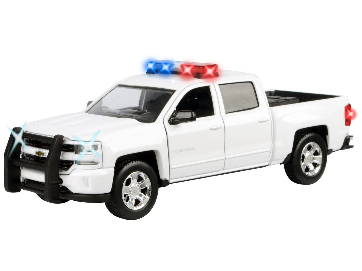 2017 Chevrolet Silverado 1500 LT Z71 Crew Cab Pickup Truck White with Flashing Light Bar and Front and Rear Lights and Sounds 1/24-1/27 Diecast Model Car by Motormax-1