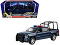 2017 Chevrolet Silverado 1500 LT Z71 Crew Cab Pickup Truck with Bed Cage Dark Blue with Flashing Light Bar and Front and Rear Lights and Sounds 1/24-1/27 Diecast Model Car by Motormax-0