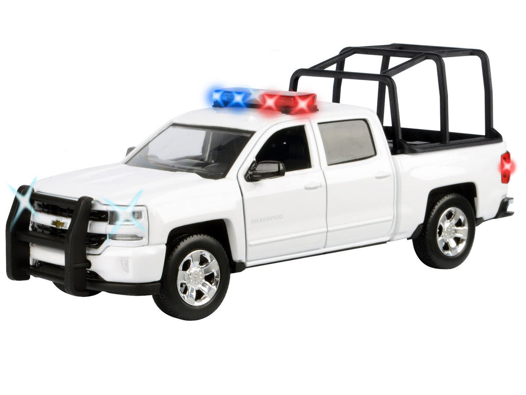 2017 Chevrolet Silverado 1500 LT Z71 Crew Cab Pickup Truck with White with Flashing Light Bar and Front and Rear Lights and Sounds 1/24-1/27 Diecast Model Car by Motormax-1