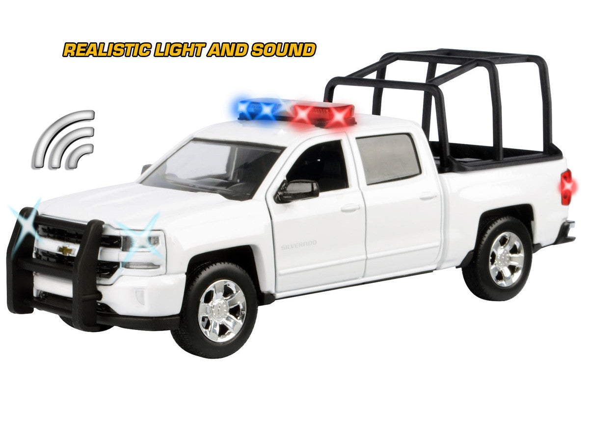 2017 Chevrolet Silverado 1500 LT Z71 Crew Cab Pickup Truck with White with Flashing Light Bar and Front and Rear Lights and Sounds 1/24-1/27 Diecast Model Car by Motormax-2