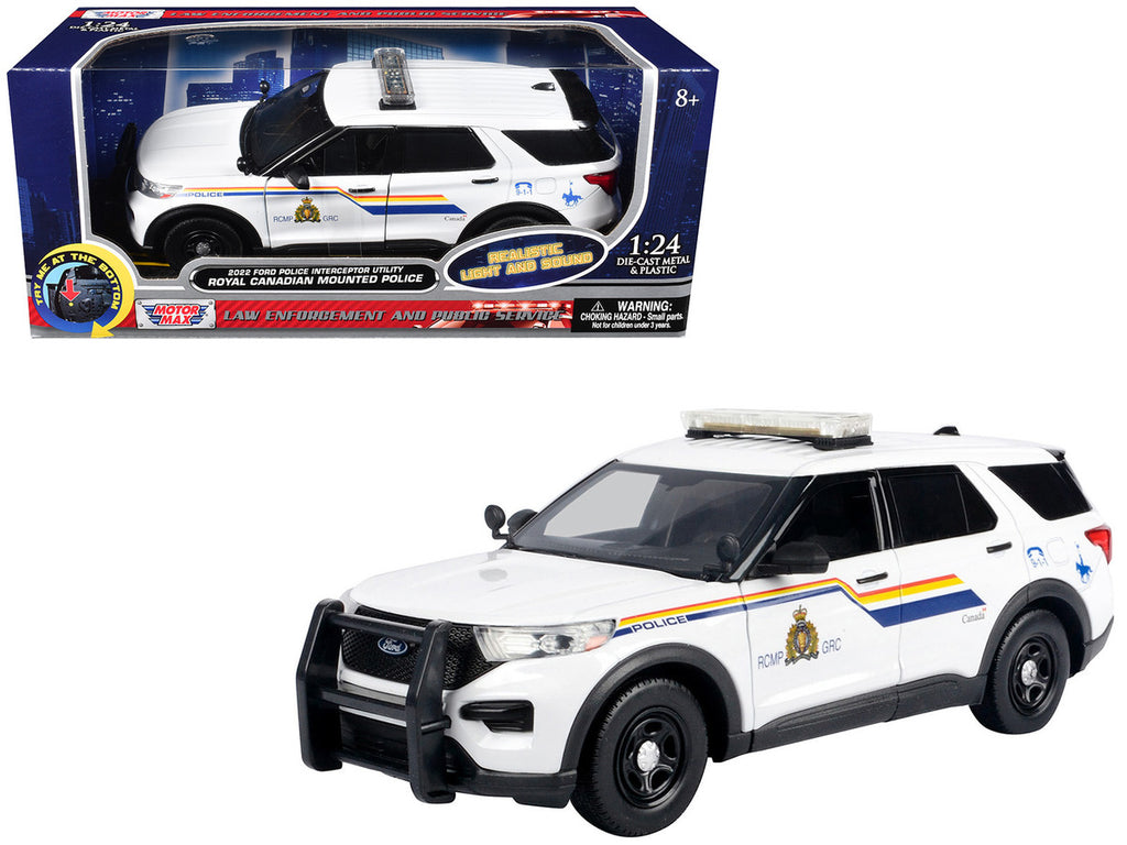 2022 Ford Police Interceptor Utility White "Royal Canadian Mounted Police (RCMP)" with Flashing Light Bar and Front and Rear Lights and Sounds 1/24 Diecast Model Car by Motormax-0