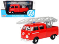 Volkswagen Type 2 (T1) Fire Truck with Aerial Ladder "Feuerwehr" Red 1/24 Diecast Model Car by Motormax-0