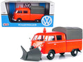 Volkswagen Type 2 (T1) Pickup Truck Orange with Snow Plow and Camper Shell 1/24 Diecast Model Car by Motormax-0