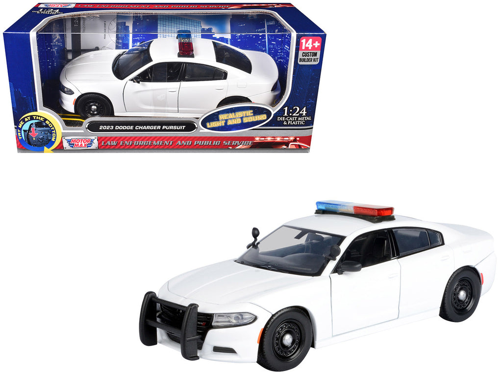 2023 Dodge Charger Pursuit Police Car Unmarked White with Flashing Light Bar Front and Rear Lights and 2 Sounds "Builder's Kit" 1/24 Diecast Model Car by Motormax-4