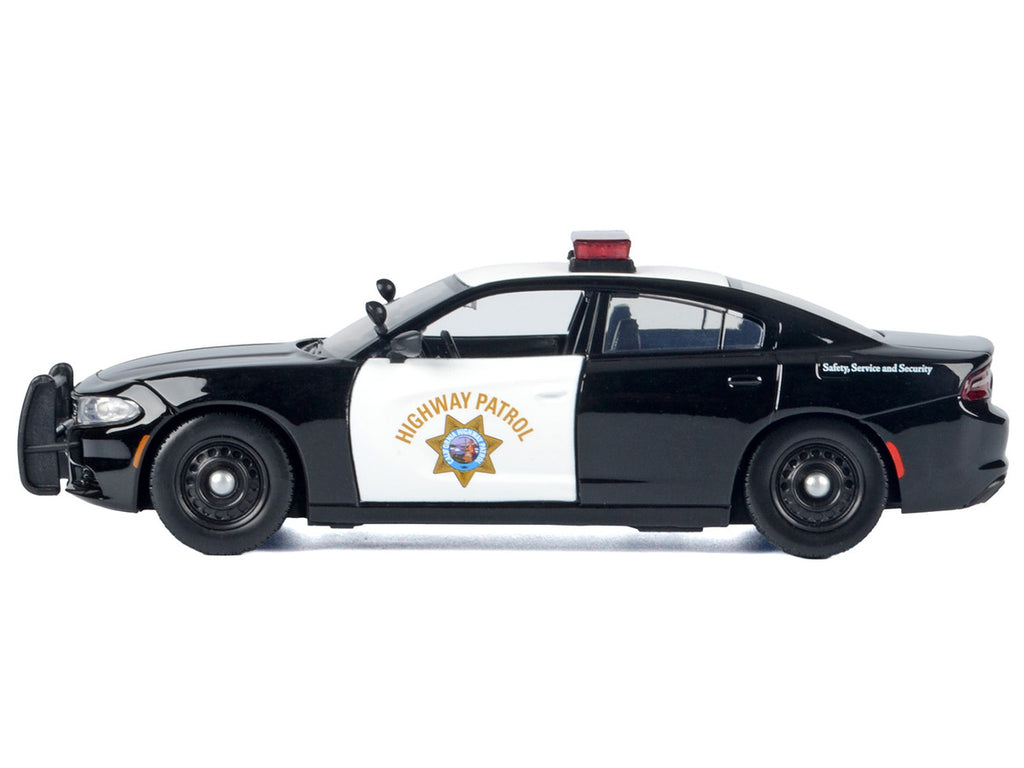 2023 Dodge Charger Pursuit Police Car "California Highway Patrol (CHP)" Black and White with Flashing Light Bar and Front and Rear Lights and Sounds 1/24 Diecast Model Car by Motormax-0