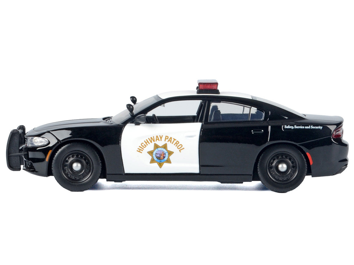 2023 Dodge Charger Pursuit Police Car "California Highway Patrol (CHP)" Black and White with Flashing Light Bar and Front and Rear Lights and Sounds 1/24 Diecast Model Car by Motormax-0
