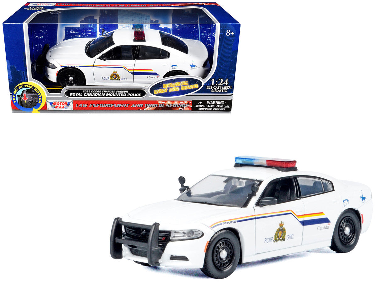 2023 Dodge Charger Pursuit Police Car "Royal Canadian Mounted Police (RCMP)" White with Flashing Light Bar and Front and Rear Lights and Sound 1/24 Diecast Model Car by Motormax-4