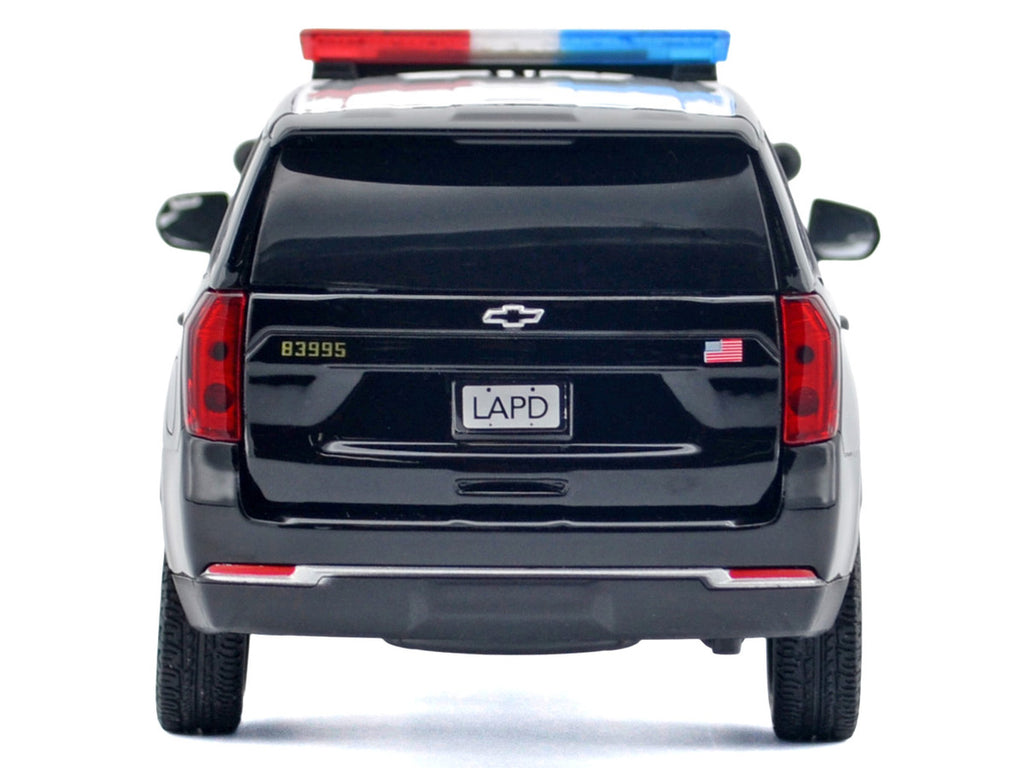2025 Chevrolet Tahoe PPV "LAPD (Los Angeles Police Department)" Black and White with Flashing Light Bar and Front and Rear Lights and Sounds 1/24 Diecast Model Car by Motormax-2