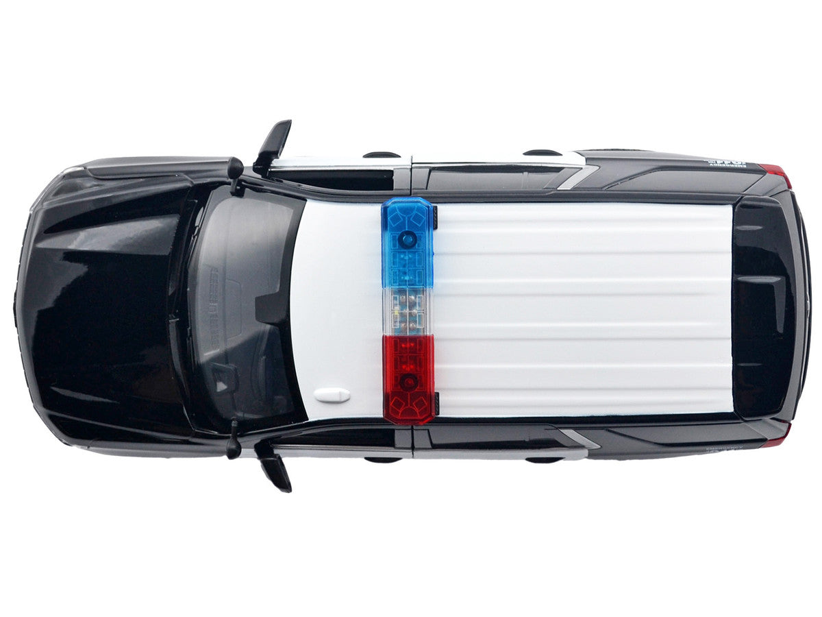 2025 Chevrolet Tahoe PPV "LAPD (Los Angeles Police Department)" Black and White with Flashing Light Bar and Front and Rear Lights and Sounds 1/24 Diecast Model Car by Motormax-0