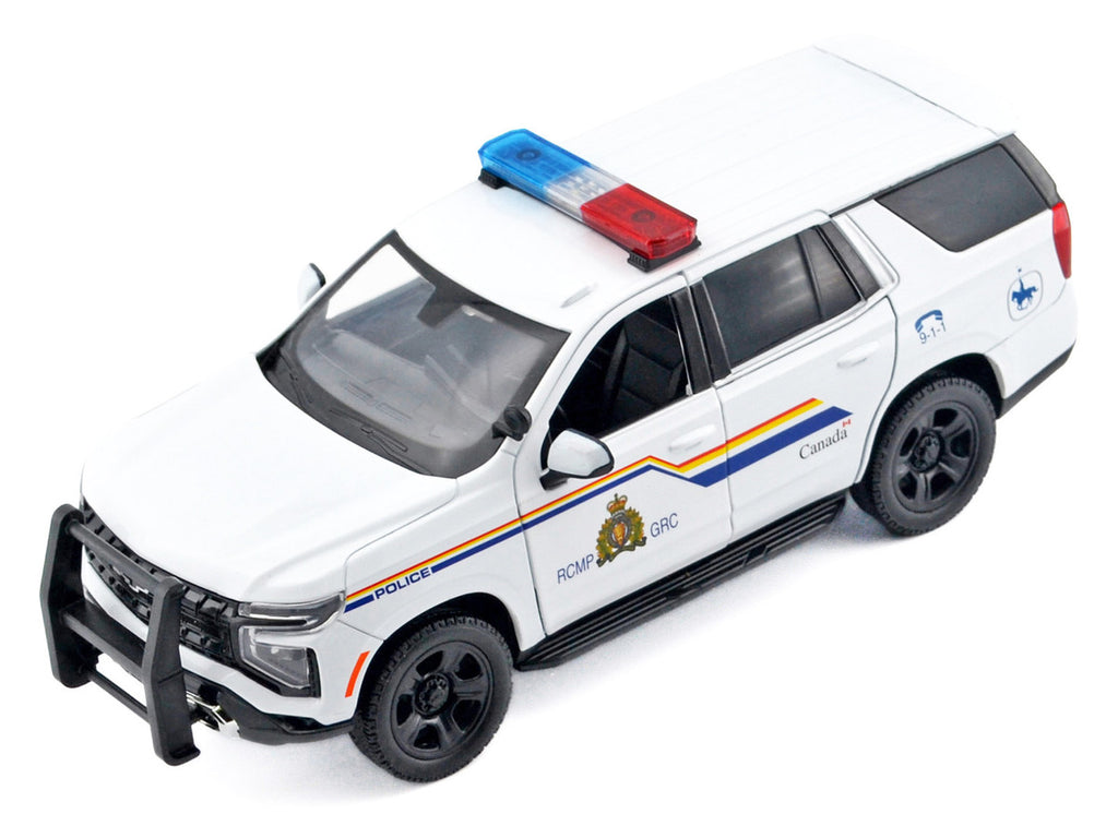2025 Chevrolet Tahoe PPV "RCMP (Royal Canadian Mounted Police)" White with Stripes with Flashing Light Bar and Front and Rear Lights and Sounds 1/24 Diecast Model Car by Motormax-4