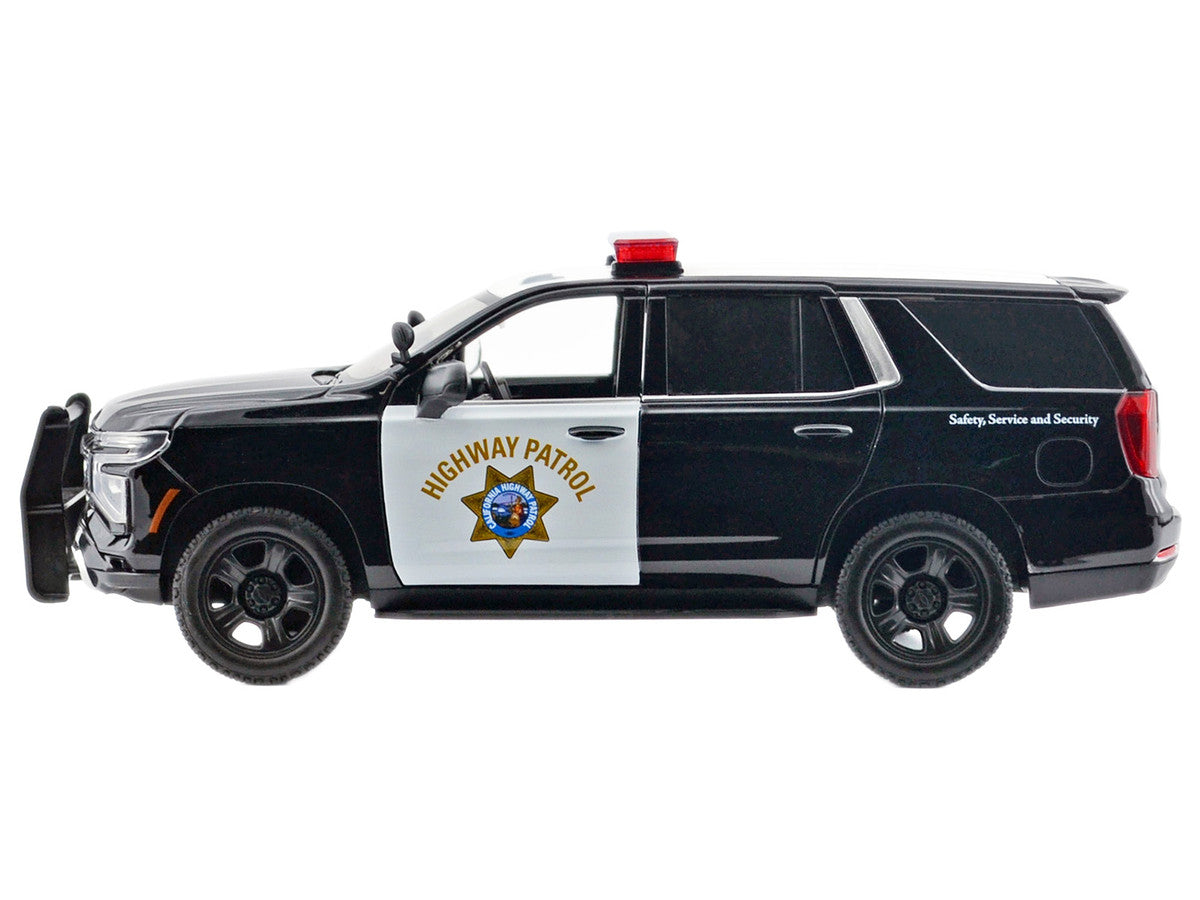 2025 Chevrolet Tahoe PPV "CHP (California Highway Patrol)" Black and White with Flashing Light Bar and Front and Rear Lights and Sounds 1/24 Diecast Model Car by Motormax-3