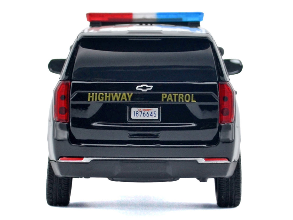 2025 Chevrolet Tahoe PPV "CHP (California Highway Patrol)" Black and White with Flashing Light Bar and Front and Rear Lights and Sounds 1/24 Diecast Model Car by Motormax-1