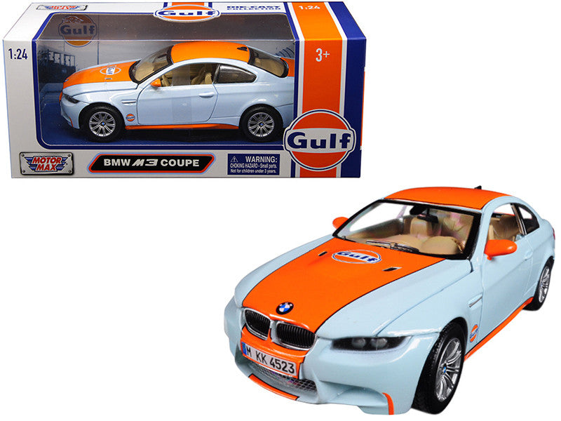 BMW M3 Coupe with "Gulf Oil" Livery Light Blue with Orange Stripe 1/24 Diecast Model Car by Motormax-0